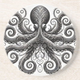 Kraken Steampunk Octopus  Zwart Zandsteen Onderzetter