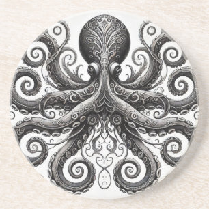 Kraken Steampunk Octopus Zwart Zandsteen Onderzetter