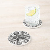 Kraken Steampunk Octopus Zwart Zandsteen Onderzetter (Zijkant)