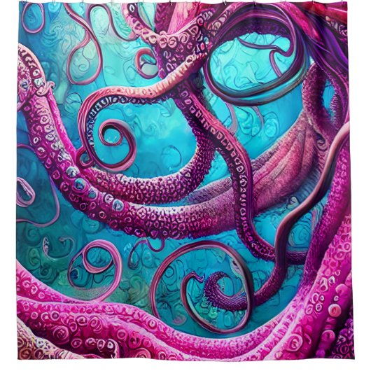 Kraken Tentacles Pink Octopus Douchegordijn (Voorkant)