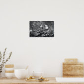 Kraken valt schip aan vintage ets poster (Keuken)