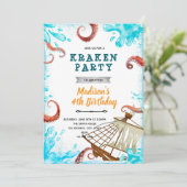 Kraken verjaardagsuitnodiging kaart (Staand voorkant)