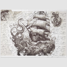 Kraken vs pirate ship nautical tissuepapier
