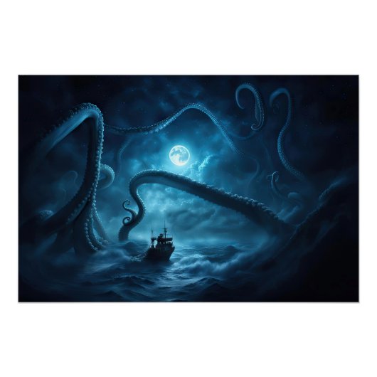 Kraken Zee Monster Vissen Boat Nautisch Perfect Poster (Voorkant)