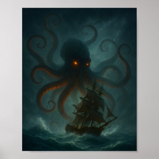 Kraken Zeemonster Donkere Fantasy Poster (Voorkant)