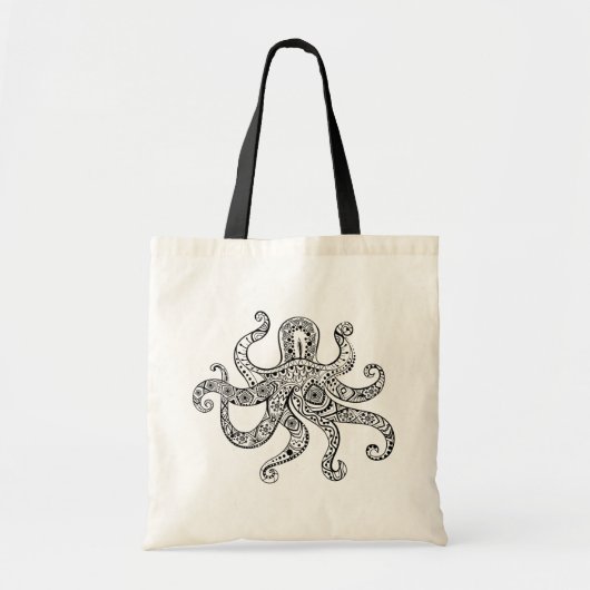 Kraken zwarte lijnillustratie tote bag (Voorkant)