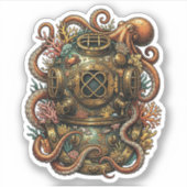 Kraken's Omarming - Vintage Duikhelm Sticker (Voorkant)
