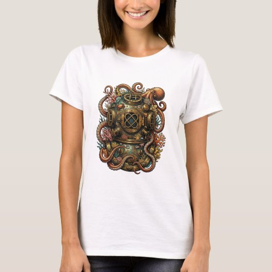 Kraken's Omarming - Vintage Duikhelm T-shirt (Voorkant)