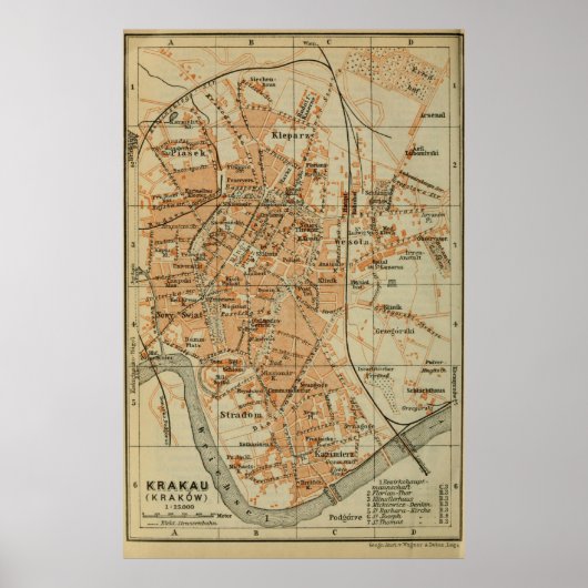 Krakow Poland Map (1911) Poster (Voorkant)