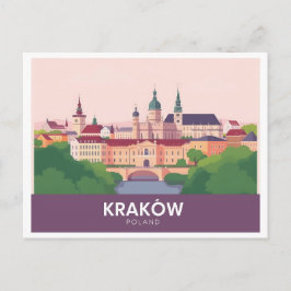 Kraków Poland Pastel Travel – Wawel Castle Briefkaart