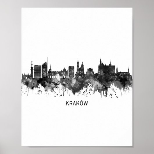 Krakow Poland Skyline BW Poster (Voorkant)