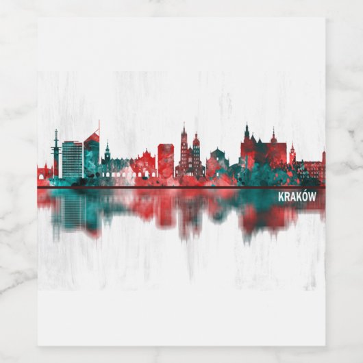 Krakow Poland Skyline Wijn Etiket (Enkel label)