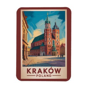 Krakow Polen Illustratie Reis Kunst Vintage Magneet