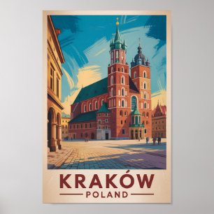 Krakow Polen Illustratie Reis Kunst Vintage Poster