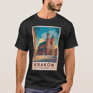 Krakow Polen Illustratie Reis Kunst Vintage T-shirt