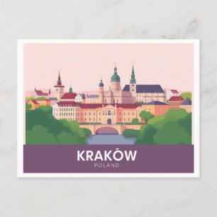 Kraków Polen Pastel Reizen – Wawel Kasteel Briefkaart