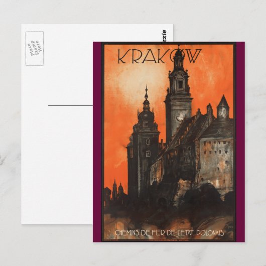 Krakow Polen -  Pools reisposter Briefkaart (Voorkant / Achterkant)