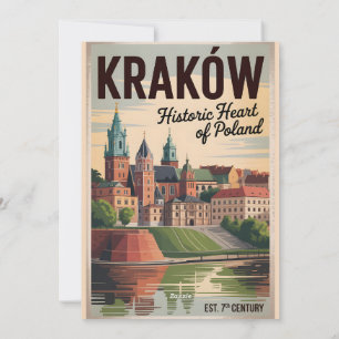 Kraków Polen Retro Silhouette Stadslandschap Reize Feestdagenkaart
