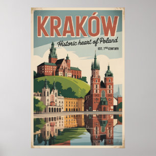 Kraków Polen Retro Silhouette Stadslandschap Reize Poster