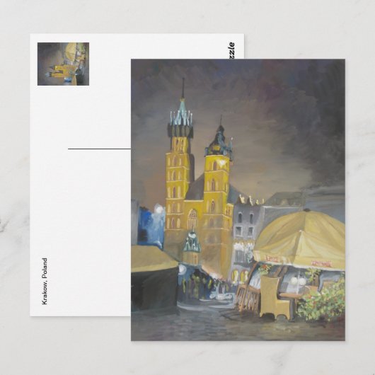 Krakow 's nachts briefkaart (Voorkant / Achterkant)