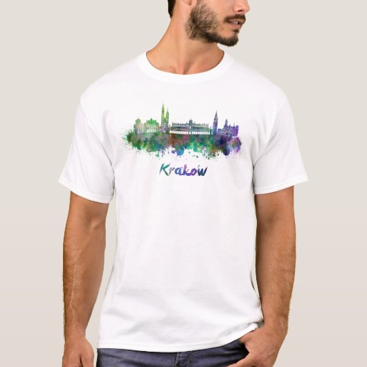Krakow skyline in watercolor t-shirt (Voorkant)