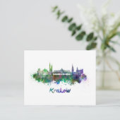 Krakow skyline in waterverf briefkaart (Staand voorkant)