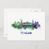 Krakow skyline in waterverf briefkaart (Voorkant / Achterkant)