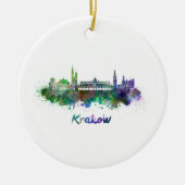 Krakow skyline in waterverf keramisch ornament (Voorkant)