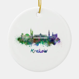 Krakow skyline in waterverf keramisch ornament