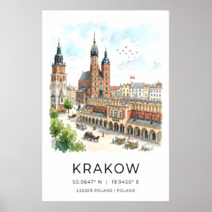 Krakow stadsgezicht afdruk waterverf en inkt (St Poster