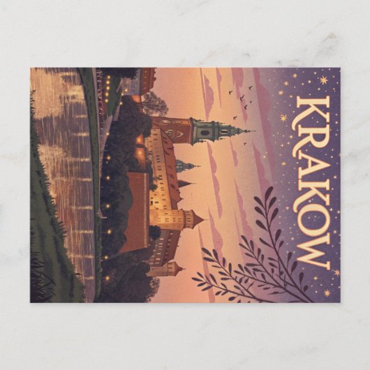  Kraków Wawel Castle Twilight Briefkaart (Voorkant)