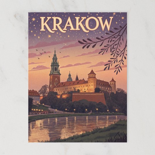  Kraków Wawel Castle Twilight Briefkaart