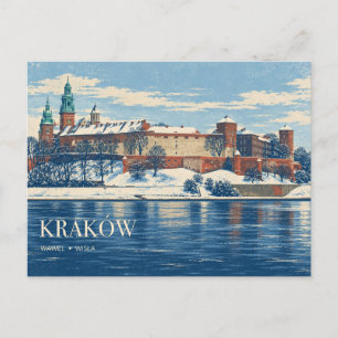 Kraków Wawel-kasteel in de winter Wisła-rivier Briefkaart