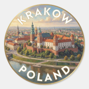 Krakow Wawel Kasteel Vistula Rivier Uitzicht Ronde Sticker