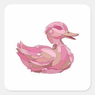 Kral Silver ROZE EEND MET DIAMANTEN Stickerontwerp Vierkante Sticker