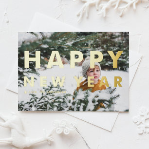 Krale moderne typografie Foto Gelukkig Nieuwjaar Folie Feestdagen Briefkaart