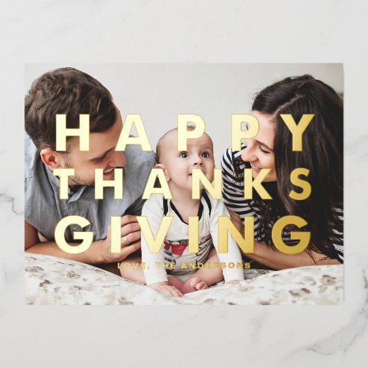Krale moderne typografie Foto Prettig Thanksgiving Folie Feestdagen Briefkaart (Voorkant)