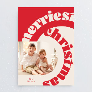 Krale Rode Moderne Typografie Kerstmis Eén Foto Feestdagenkaart