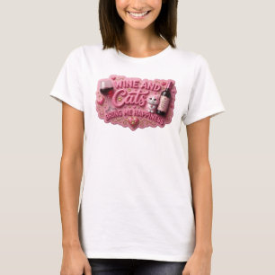 Krale roze WIJN EN KATTEN BRENGEN ME GELUK T-shirt