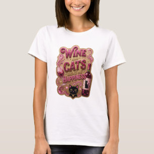 Krale roze WIJN EN KATTEN BRENGEN ME GELUK v2 T-shirt