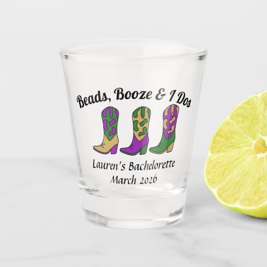 Kralen Booze & I Dos Mardi Gras Shot Glas (Voorkant)