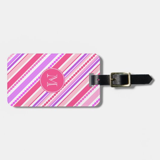 kralen en strepen roze paars met de naam bagagelab bagagelabel (Voorkant horizontaal)