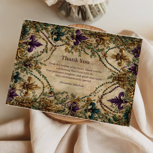 Kralen Fleur-de-Lis Mardi Gras Masquerade Bedankkaart