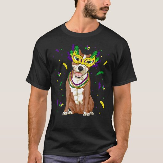 Kralen Masker Pitbull Mardi Gras Pit Bull Hond Mam T-shirt (Voorkant)