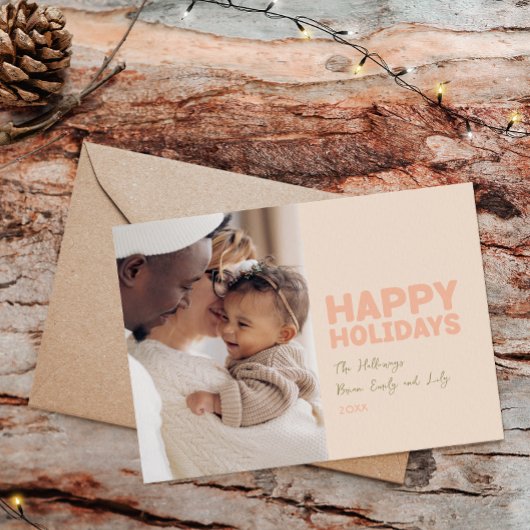 Kralen Modern Koraal Eén Foto Gelukkig Feestdagenkaart