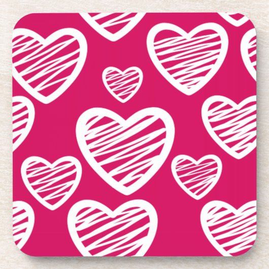 Kralen Rood en Wit Krabbel Hart Patroon Drankjes Onderzetter (Voorkant)