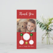 Kralen sneeuwballen en foto's rood ivoor Kerstmis Bedankkaart (Staand voorkant)