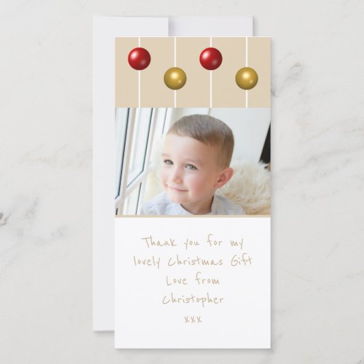 Kralen sneeuwballen en foto's rood ivoor Kerstmis Bedankkaart (Achterkant)