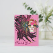 kralen, veren en mardi Gras Masker Briefkaart (Staand voorkant)