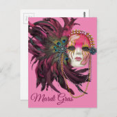 kralen, veren en mardi Gras Masker Briefkaart (Voorkant / Achterkant)